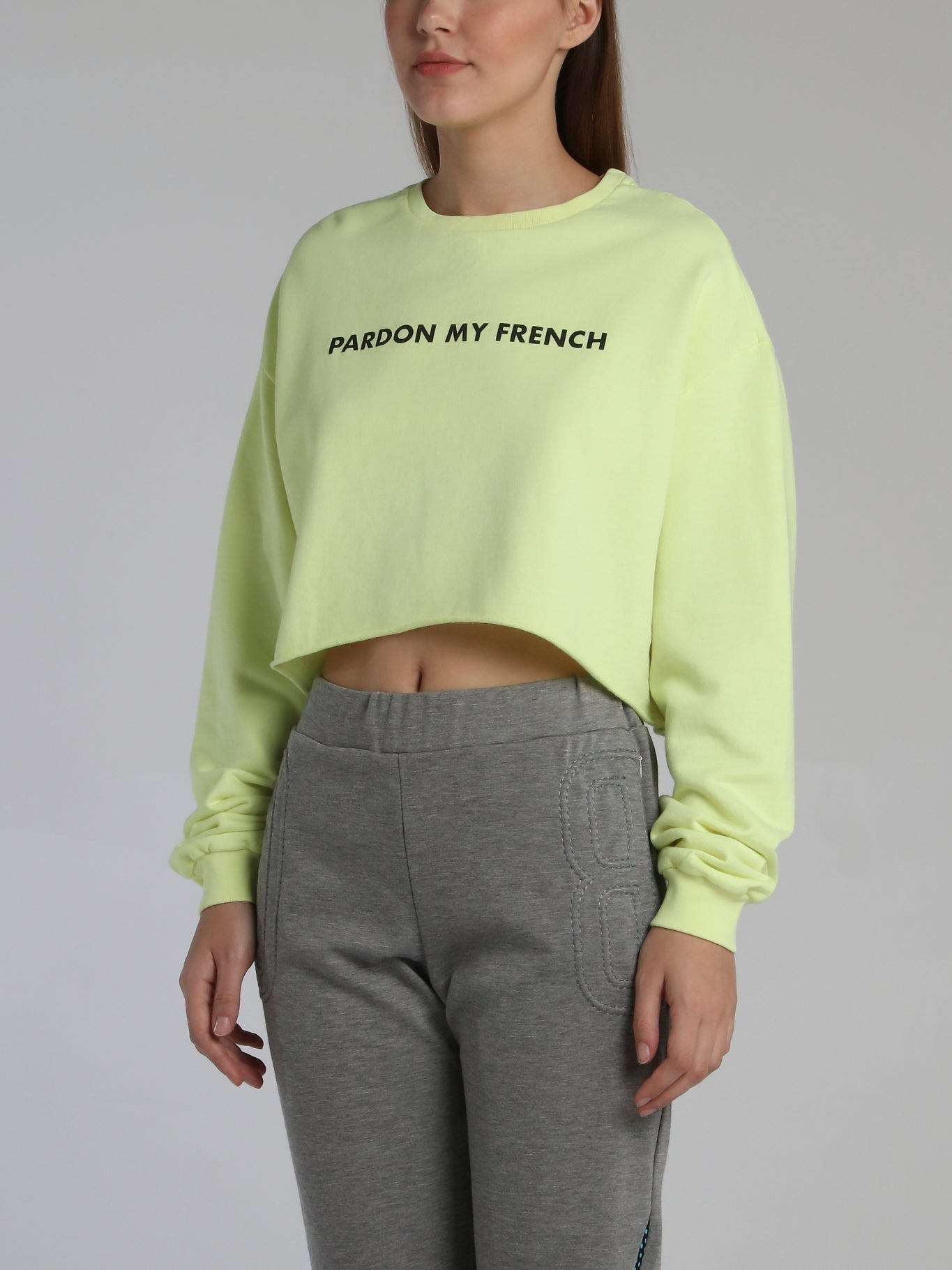 Neon Yellow Statement Cropped Sweatshirt