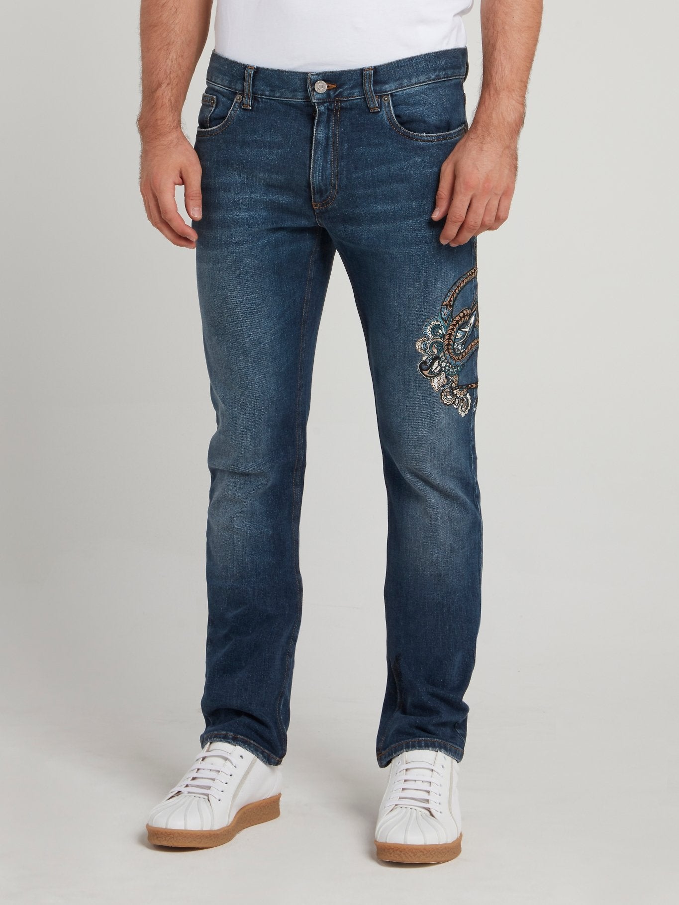 Blue Embroidered Denim Jeans