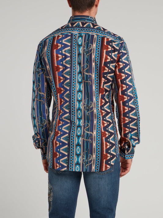Blue Striped Jacquard Long Sleeve Shirt