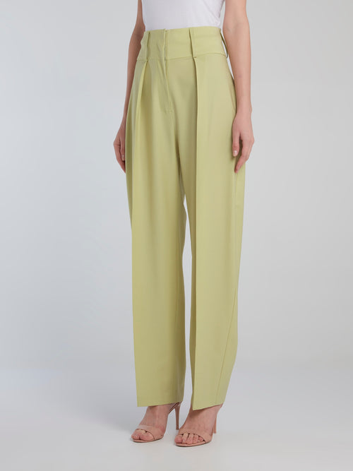 Lime High Waist Front Pleated Tapered Trousers