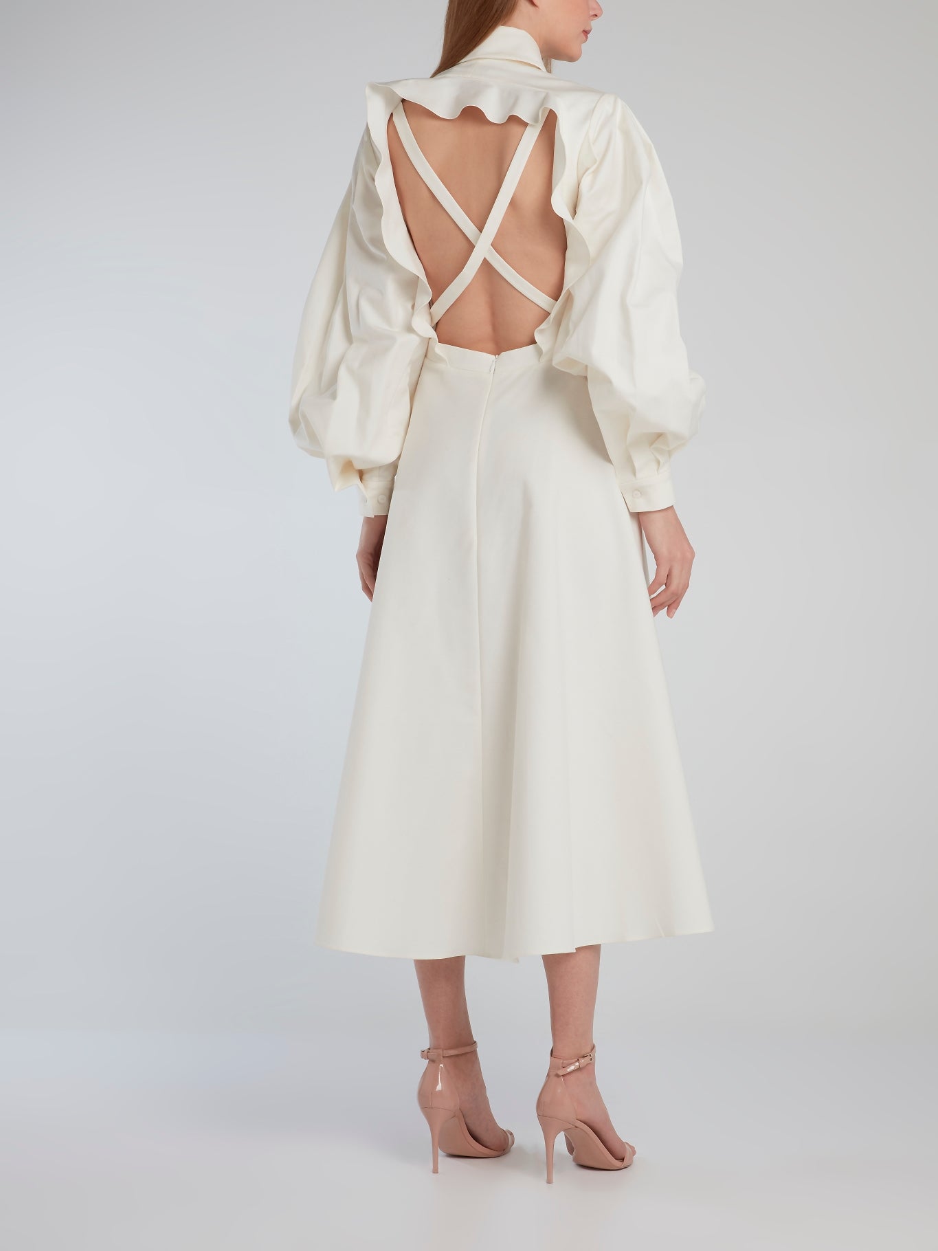 Anouki White Open Back Bishop Sleeve Shirt Dress 40 / White Anouki White Open Back Bishop Sleeve Shirt Dress 40 / White