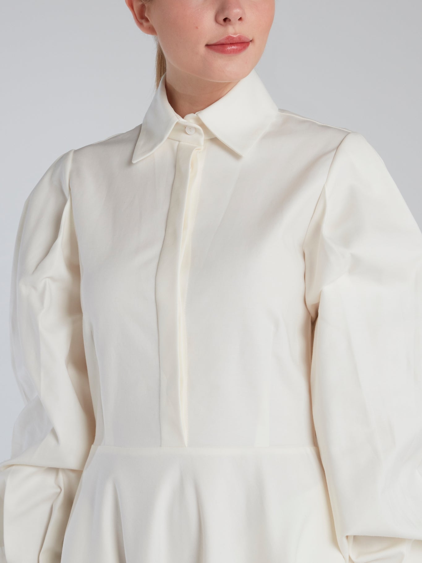 Anouki White Open Back Bishop Sleeve Shirt Dress 40 / White Anouki White Open Back Bishop Sleeve Shirt Dress 40 / White