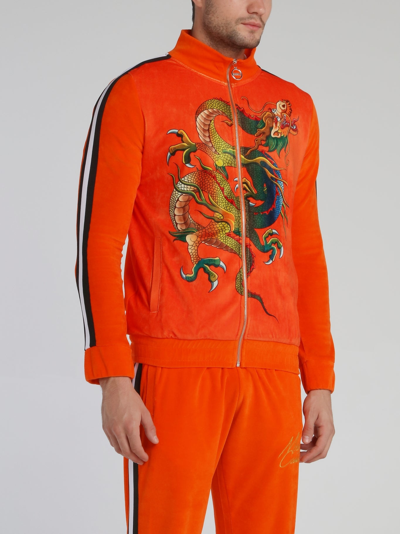 Orange Dragon Print Chenille Sweatshirt