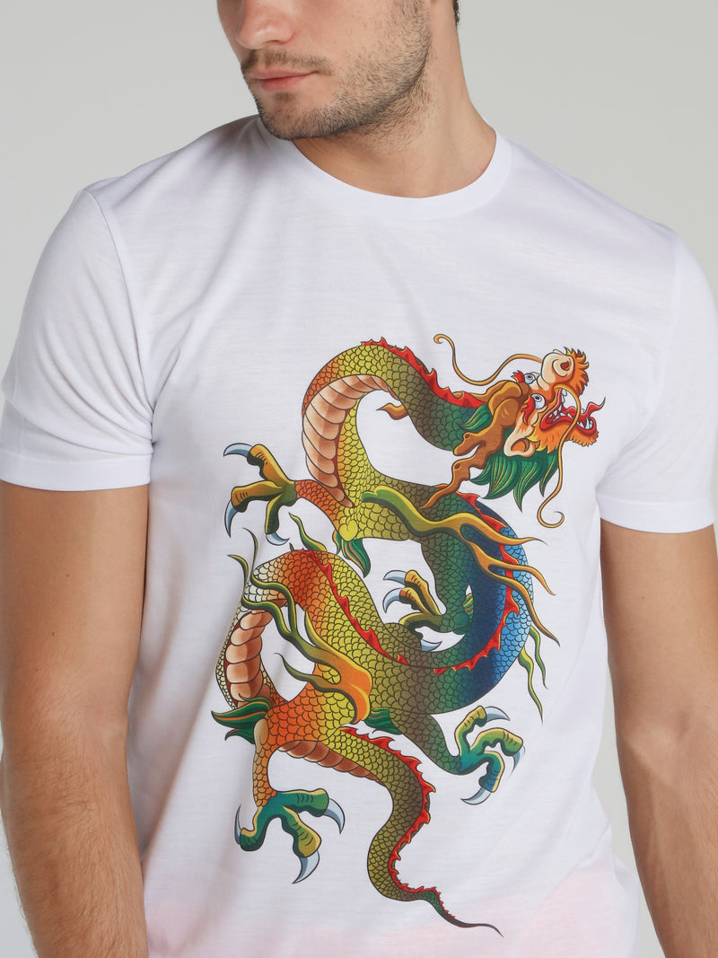 White Dragon Print T-Shirt