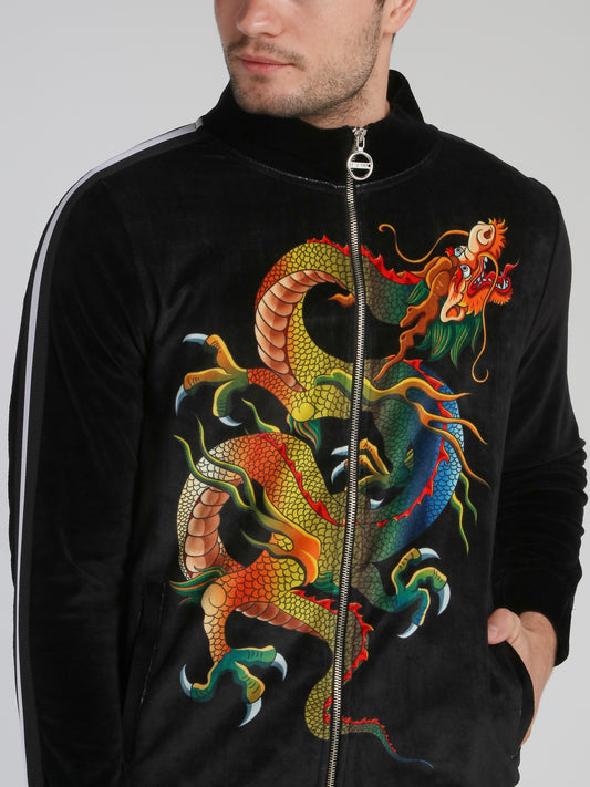 Black Dragon Print Chenille Sweatshirt