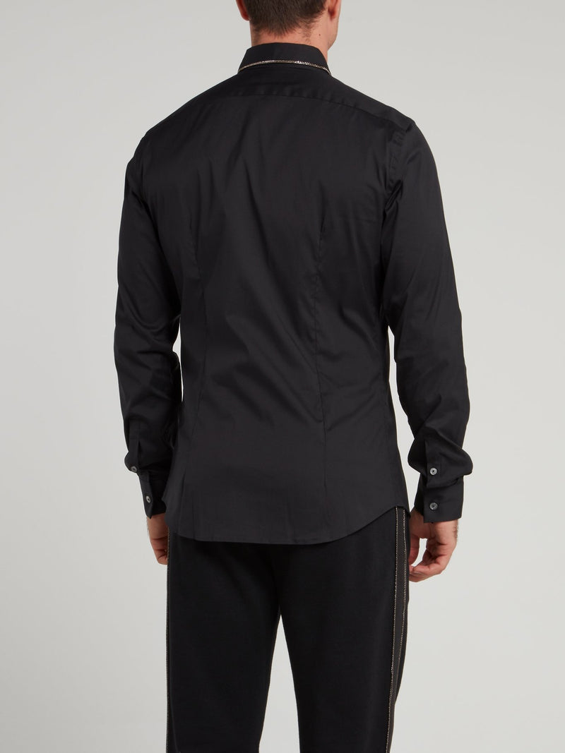 Black Chain Embellished Long Sleeve Shirt