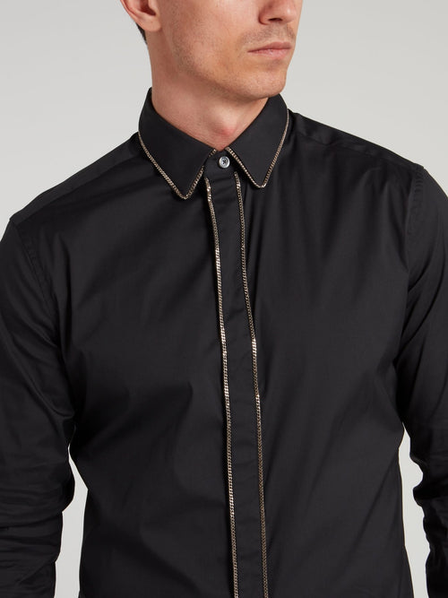 Black Chain Embellished Long Sleeve Shirt