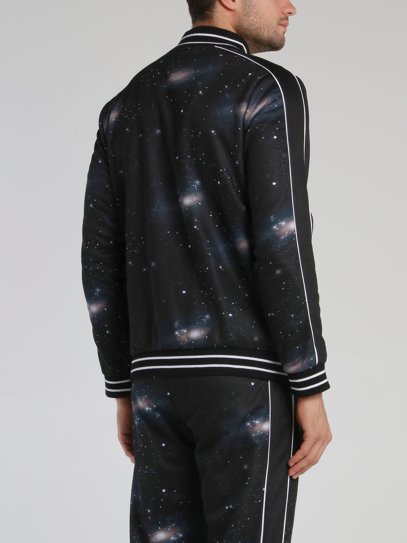 Universe Print Stripe Trim Sweatshirt