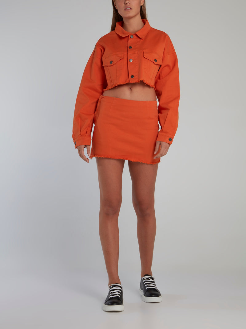 Orange Logo Tape Frayed Mini Skirt
