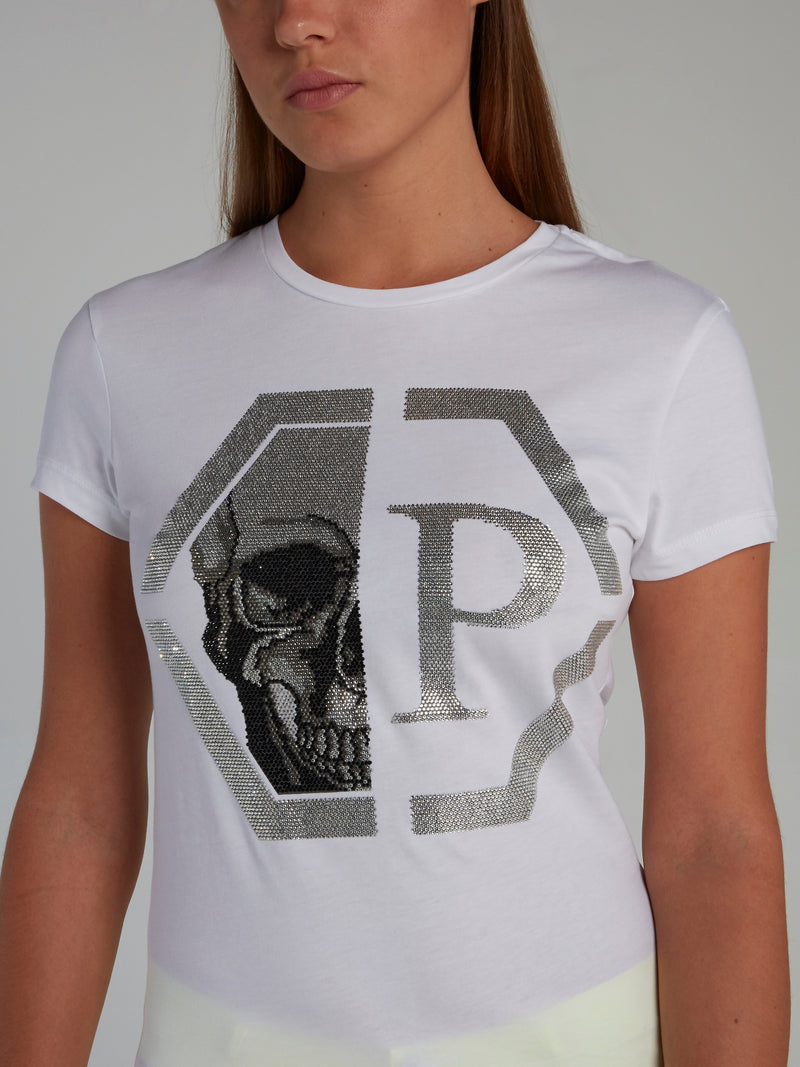 White Crystal Skull Logo Fitted T-Shirt