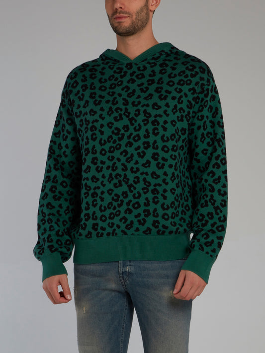 Green Jungle Leopard Hooded Sweater