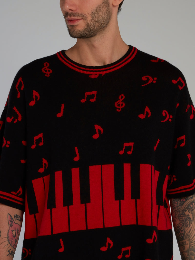 Black Half Sleeve Piano Key Sweater