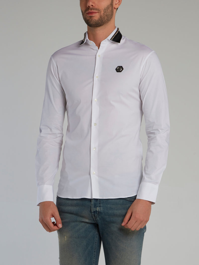 White Spike Studded Collar Shirt