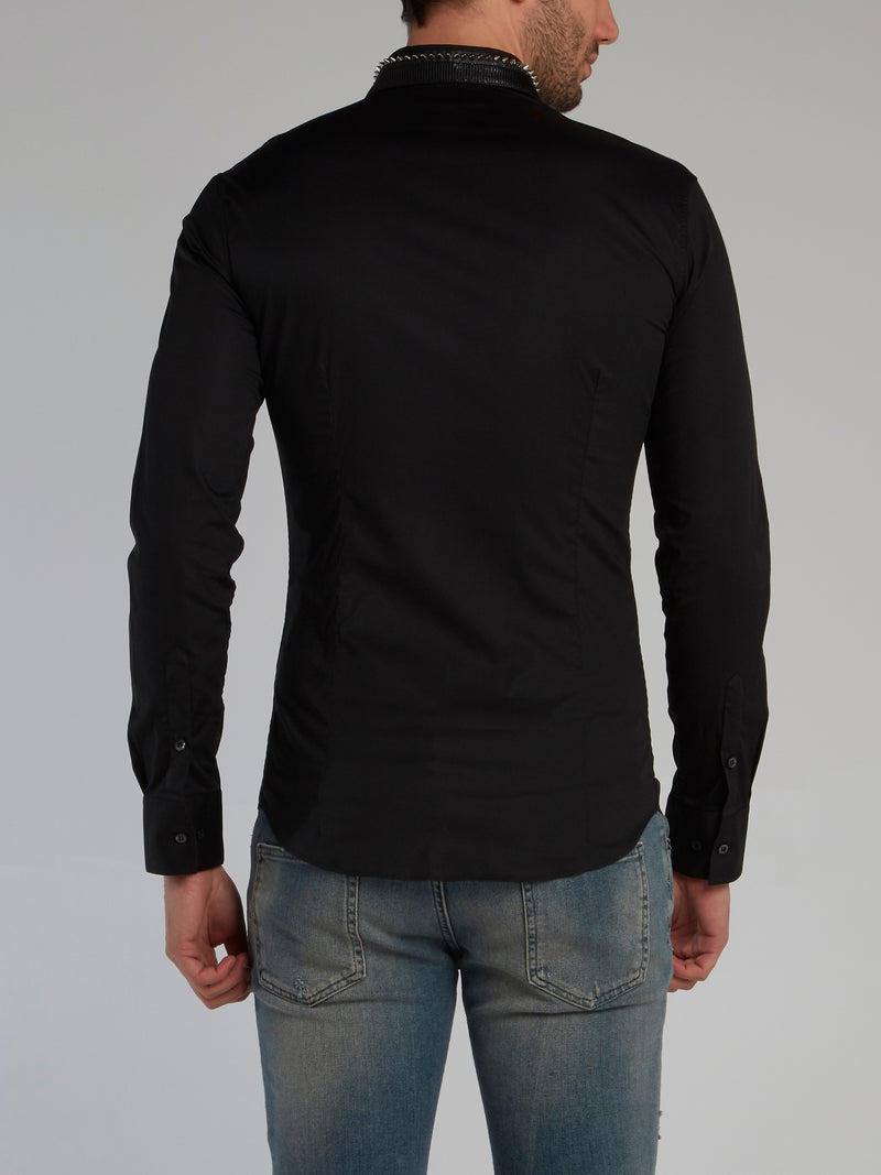 Black Spike Studded Collar Shirt