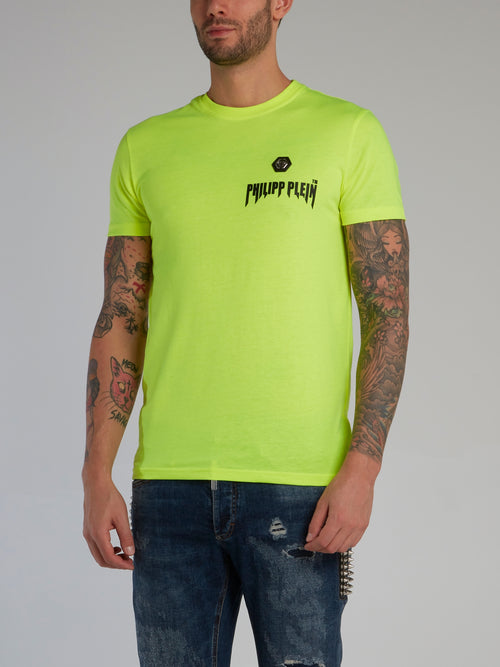 Neon Yellow Logo Appliquéd Cotton T-Shirt