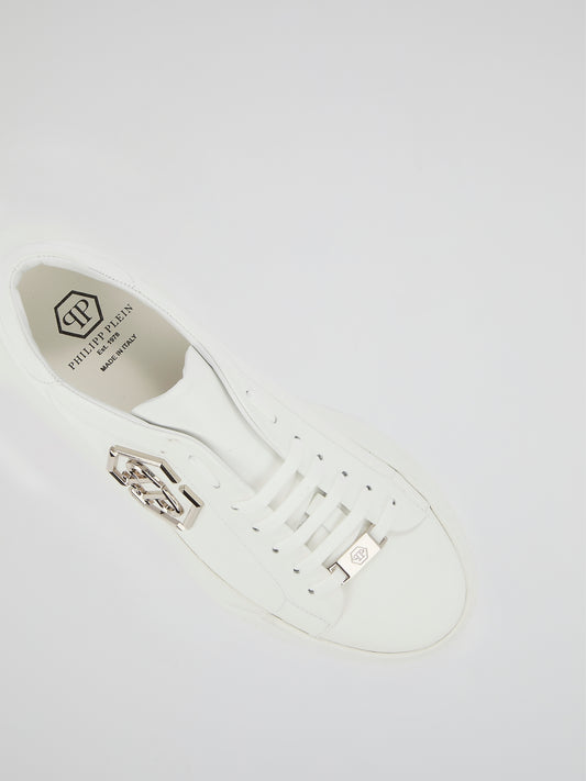 White Monogram Embellished Platform Sneakers