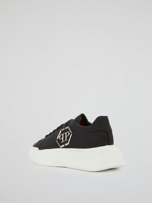 Black Monogram Embellished Platform Sneakers