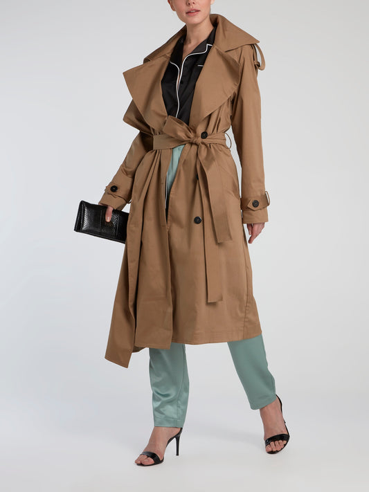 Brown Asymmetric Double-Breasted Trench Coat