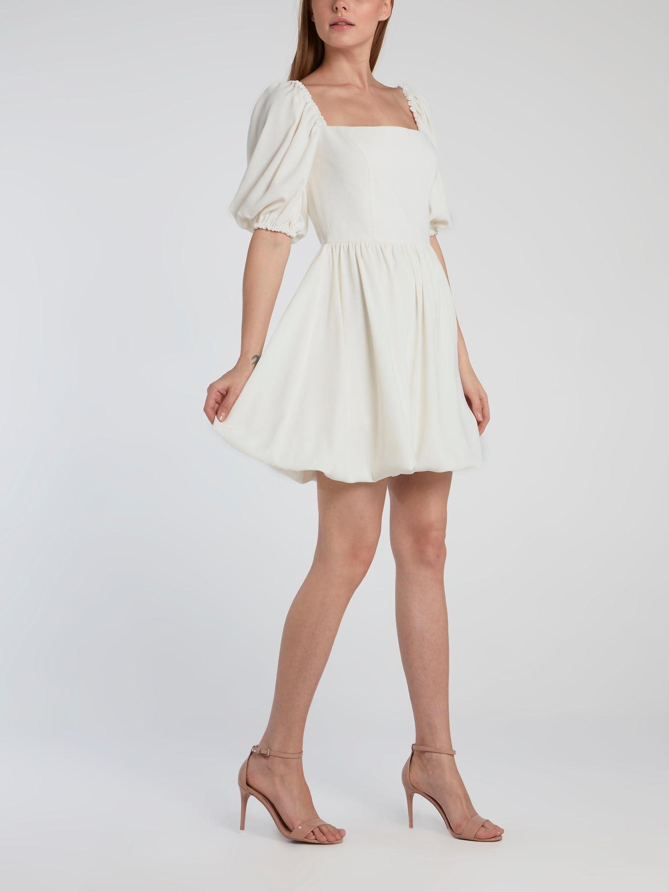 Dalood White Puff Sleeve Mini Dress L / White Dalood White Puff Sleeve Mini Dress L / White