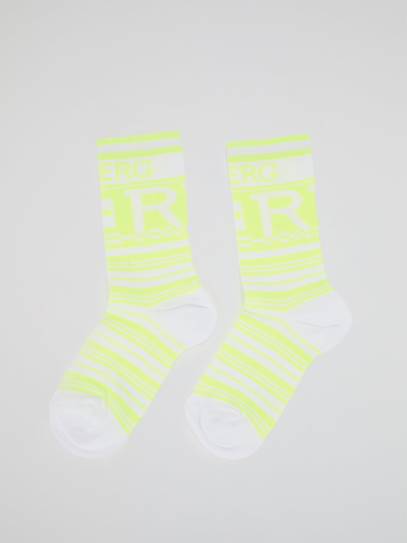 Neon Yellow Logo Striped Crew Socks