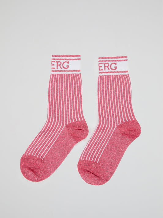 Pink Logo Trim Crew Socks