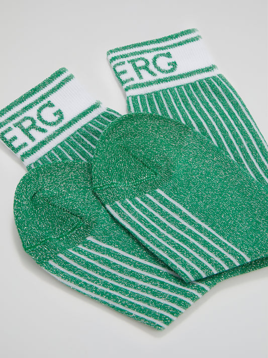 Green Logo Trim Crew Socks