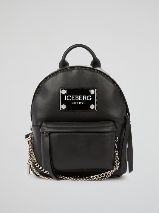 Black Leather Mini Backpack