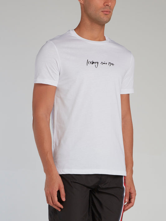 White Signature Print Cotton T-Shirt