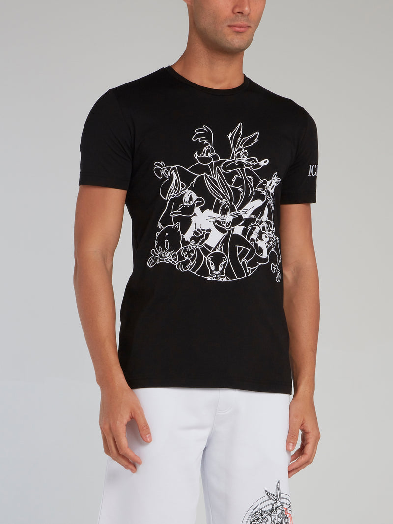 Looney Tunes Black Contrast Embroidered T-Shirt