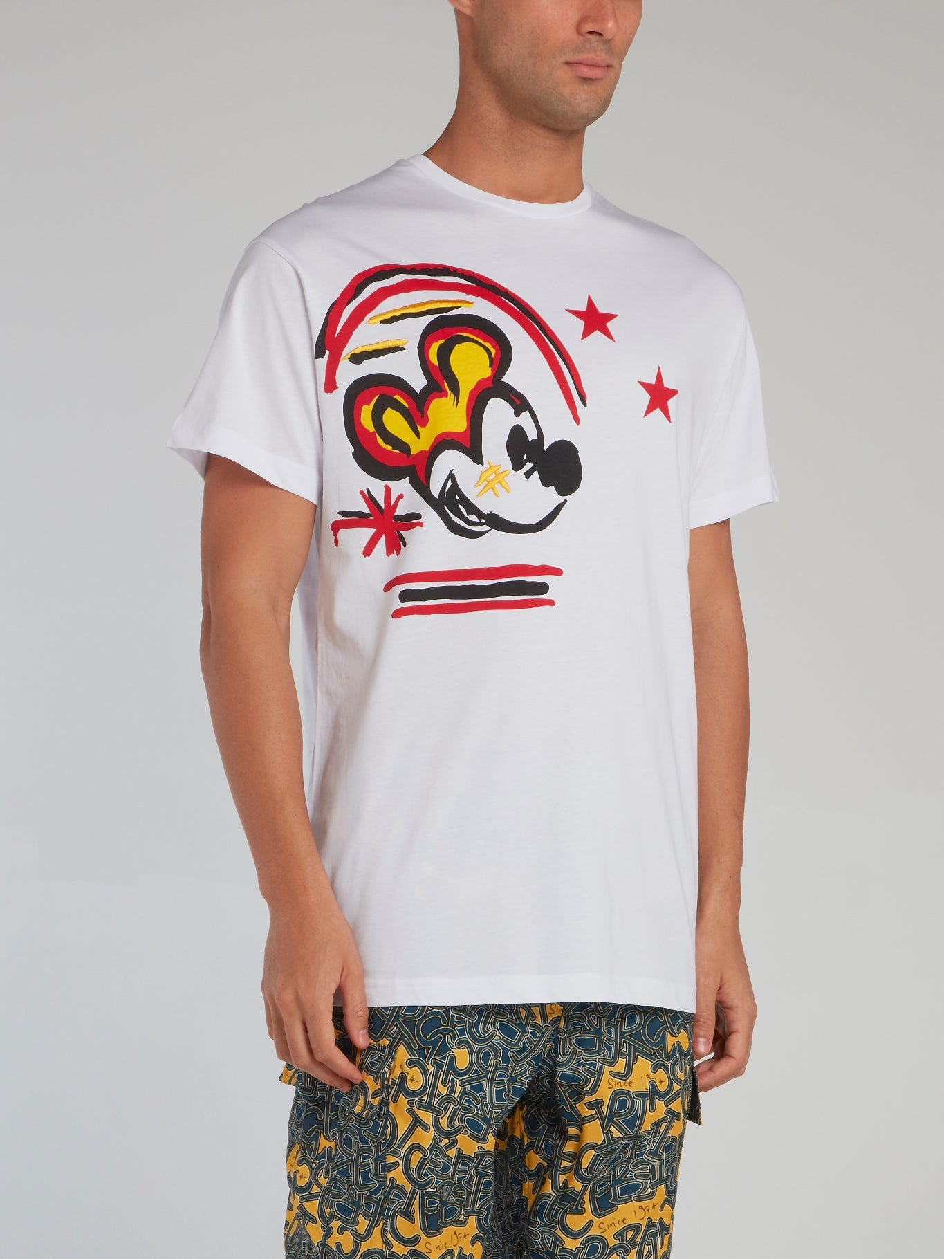 Mickey Mouse White Paint Print T-Shirt