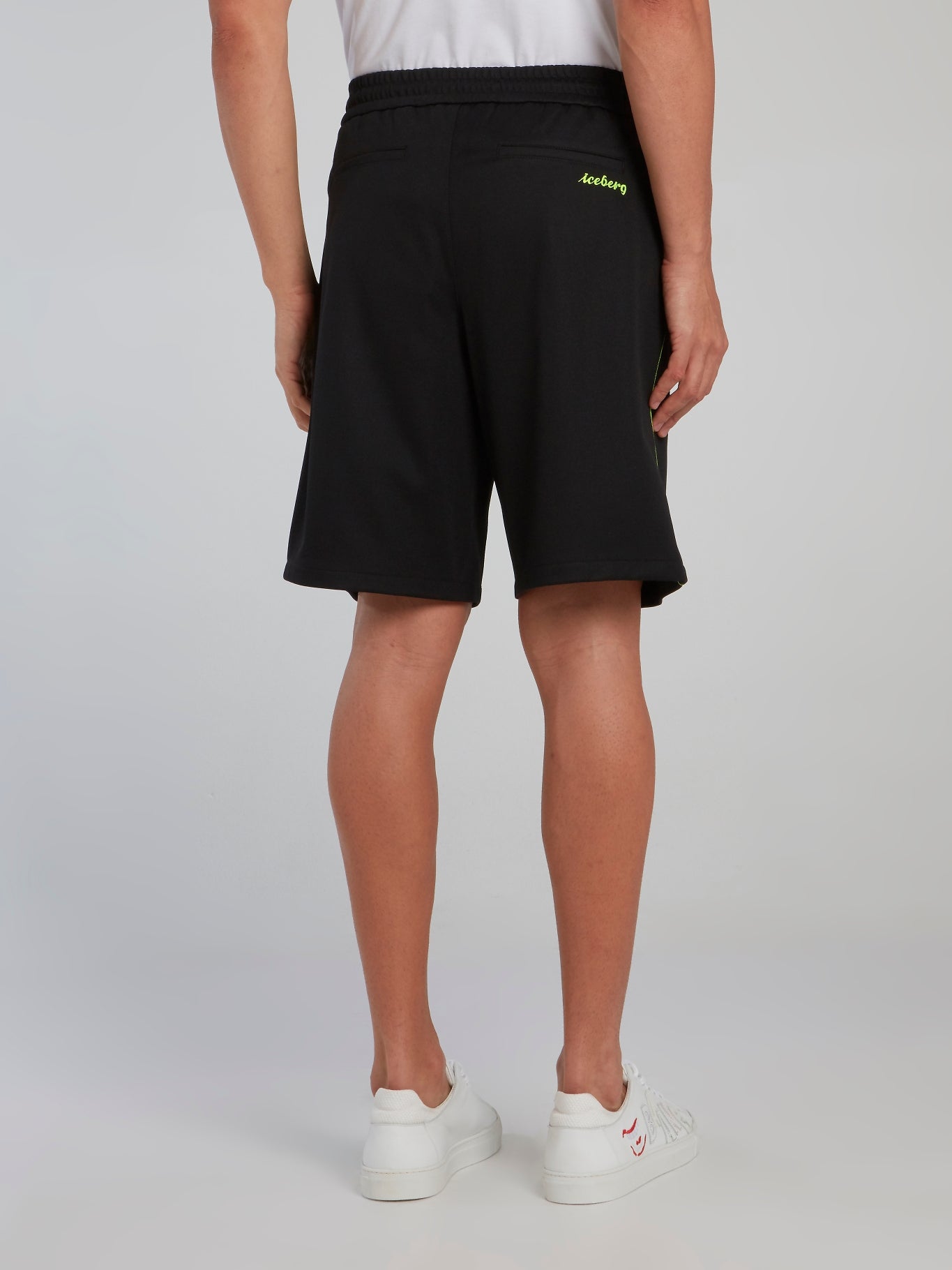 Neon Detail Black Drawstring Shorts