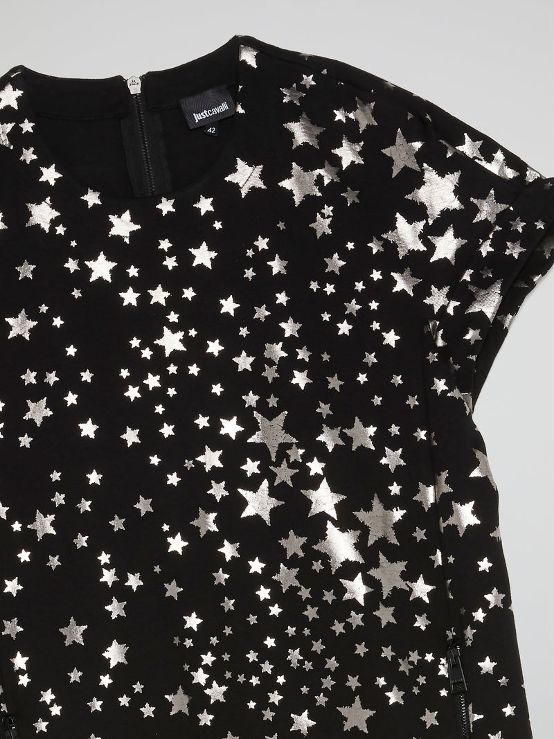 Black Star Print T-Shirt Dress