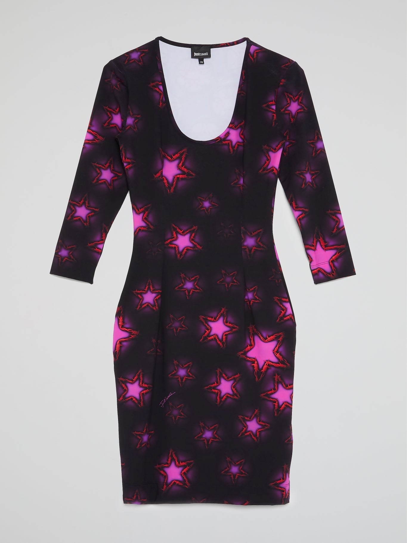 Purple Star Print Scoop Neck Dress