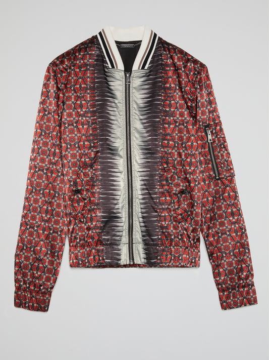 Red Jacquard Print Zip Up Jacket
