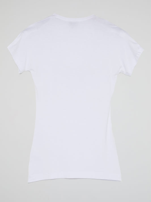White Printed Scoop Neck T-Shirt