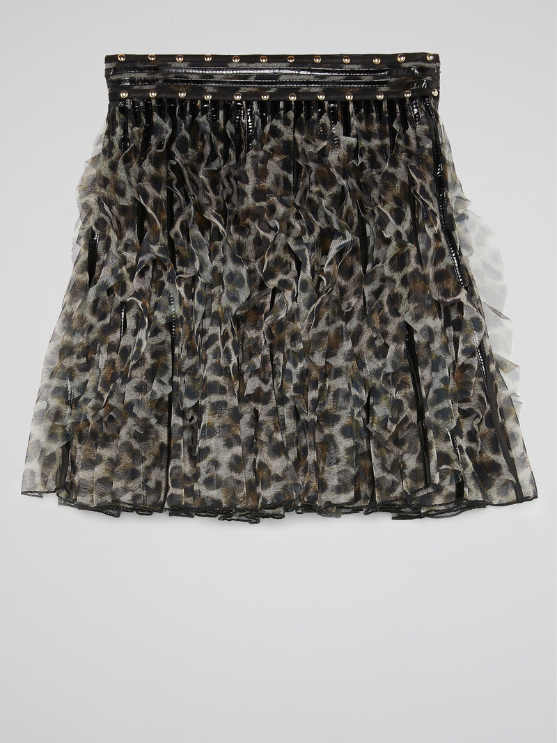 Leopard Print Frill Mini Skirt