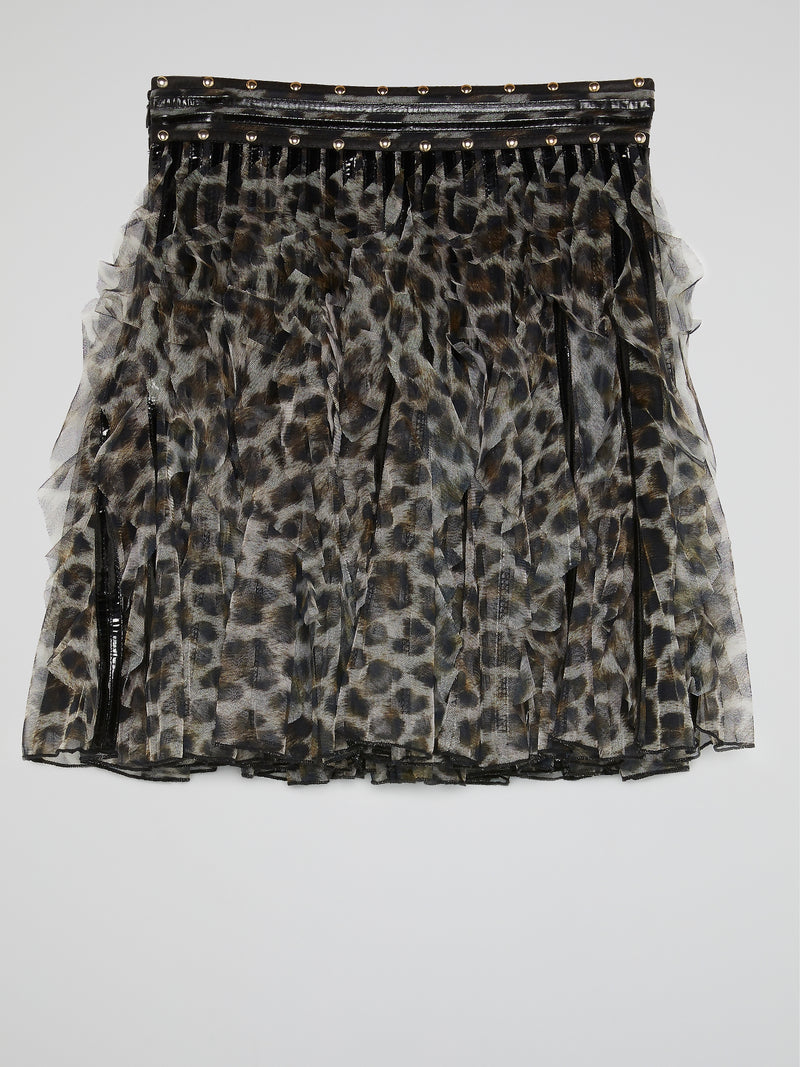 Leopard Print Frill Mini Skirt