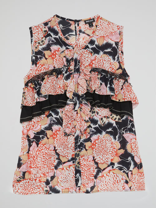 Floral Print Frill Detail Sleeveless Top