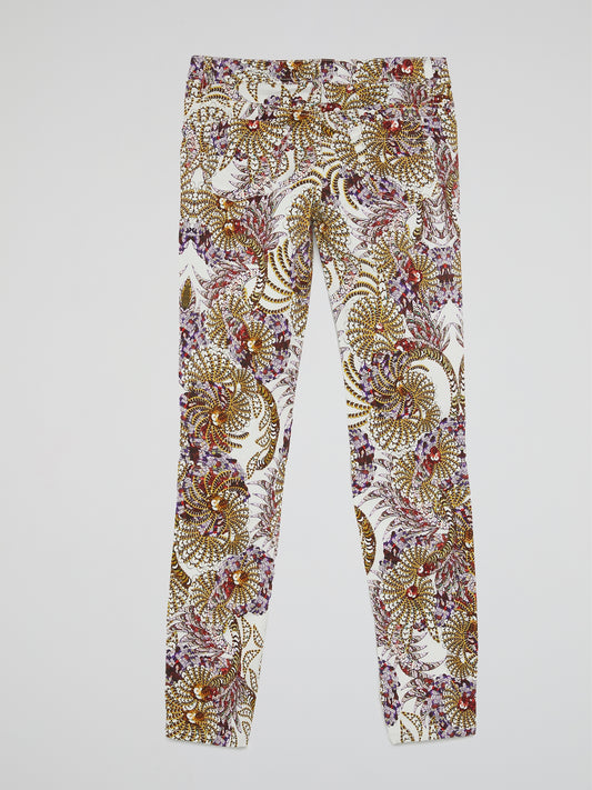 Floral Print Straight Cut Jeans