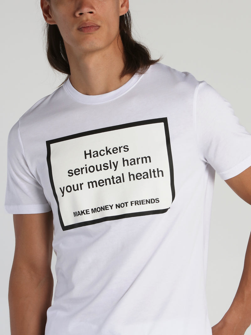 White Hacker Print Statement T-Shirt