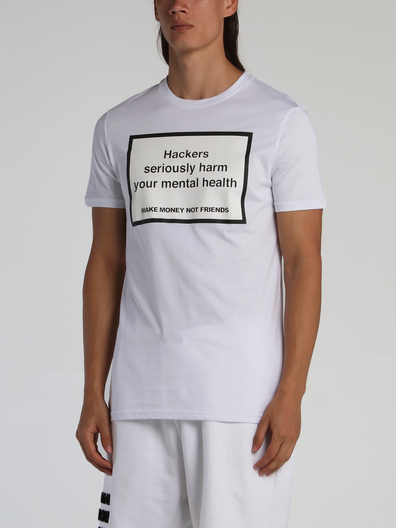 White Hacker Print Statement T-Shirt