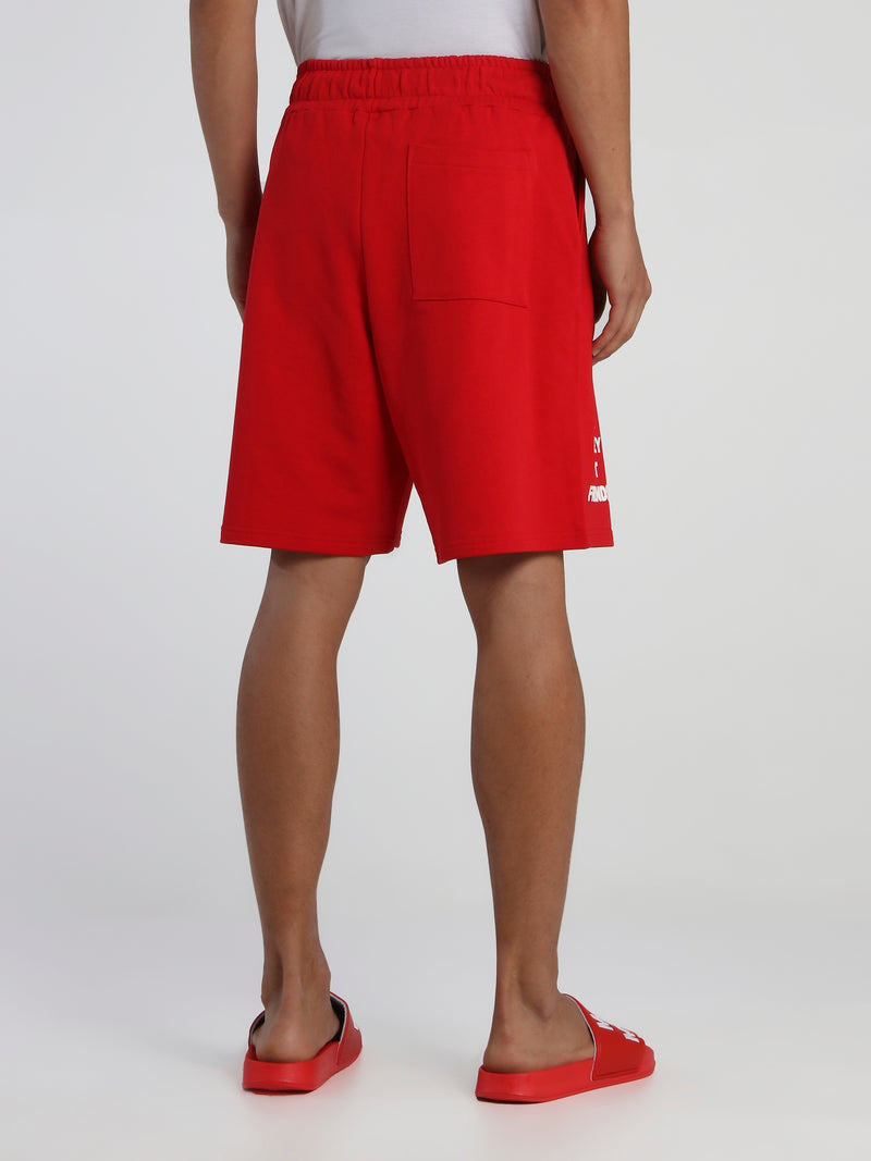 Red Drawstring Logo Shorts
