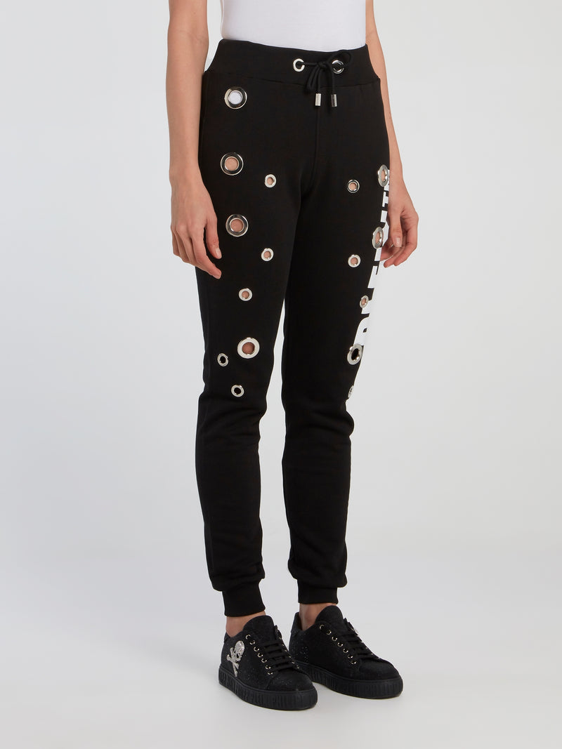 Black Ring Embellished Running Trousers