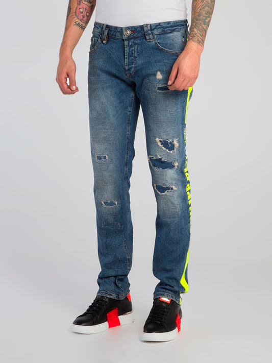 PP1978 Logo Tape Distressed Trousers