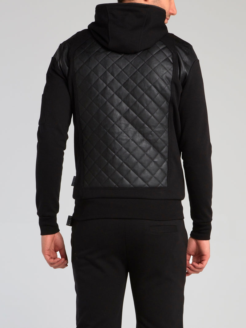 Black Quilt Panel Hooded Sweatshirt