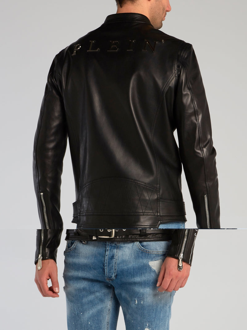 Black Sheepskin Biker Jacket