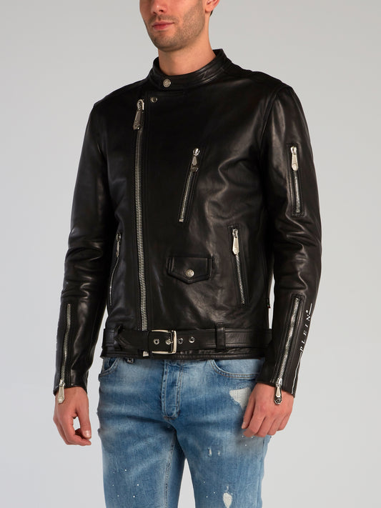 Black Sheepskin Biker Jacket