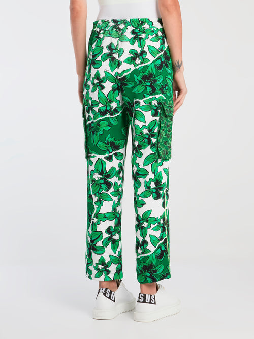 Green Drawstring Floral Cargo Pants