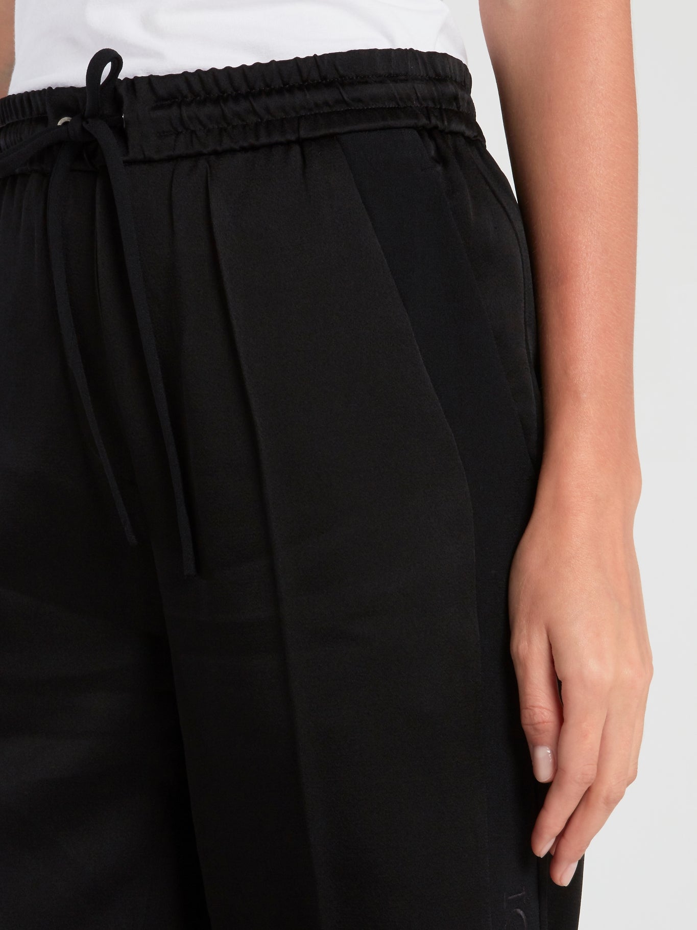 Black Pleated Drawstring Shorts