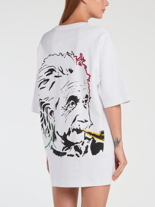 White Oversized Einstein Print T-Shirt